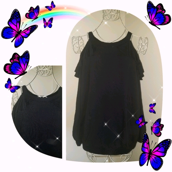 Express One Eleven Ruffle Cold Shoulder Top - Picture 1 of 7